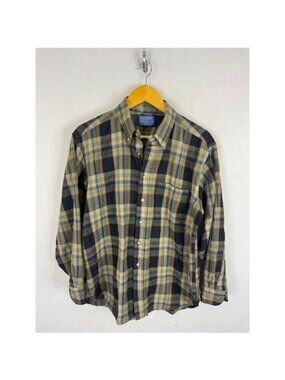 Sir Pendleton Vintage Wool Plaid Button Down Shirt Mens Large Green Blue USA